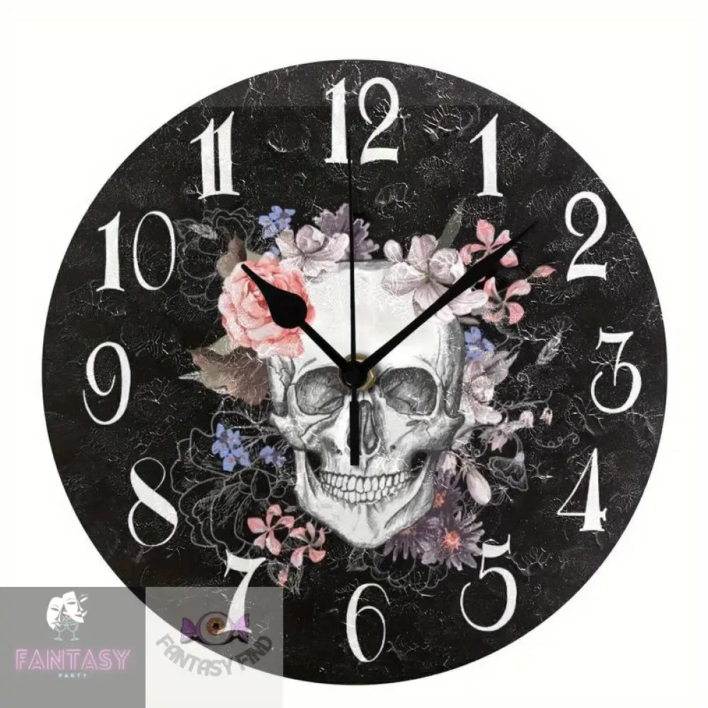 10Inch Silent Round Wall Clock - Sugar Skull Floral