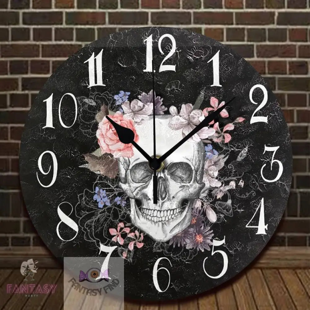 10Inch Silent Round Wall Clock - Sugar Skull Floral