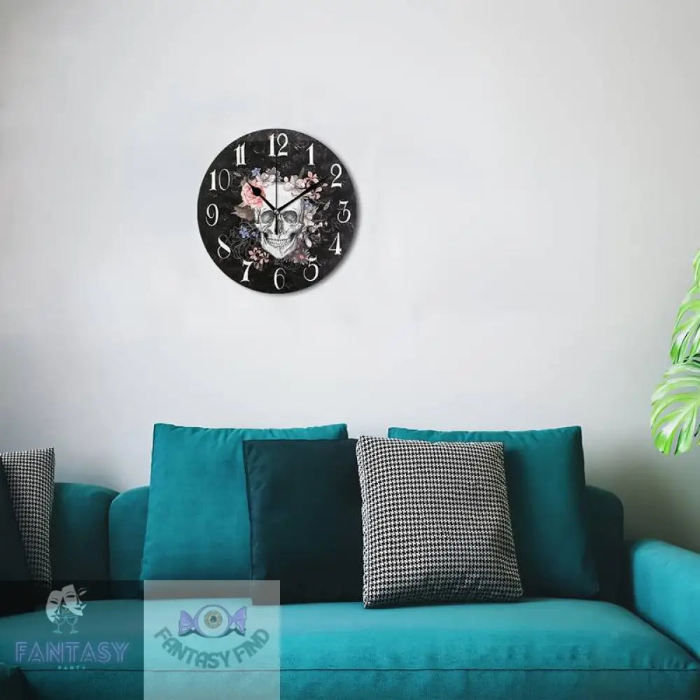 10Inch Silent Round Wall Clock - Sugar Skull Floral