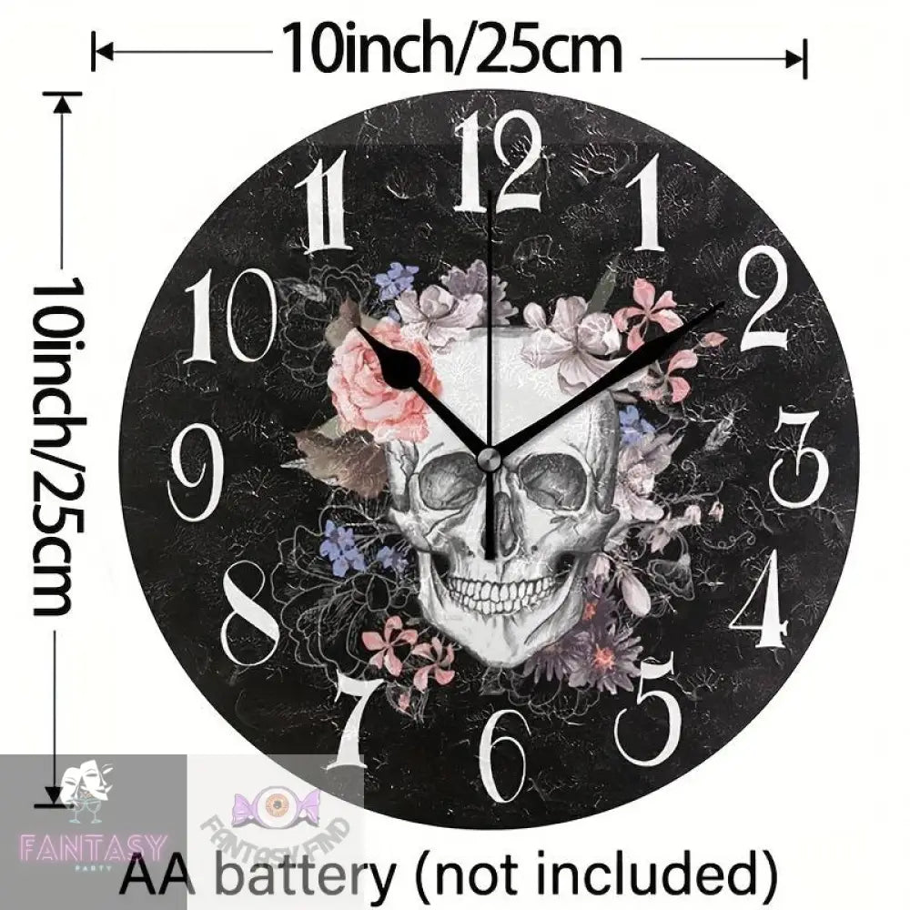 10Inch Silent Round Wall Clock - Sugar Skull Floral