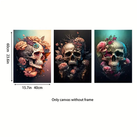 3pcs/set Unframed Canvas - Flower Skull - 39.88*59.94cm