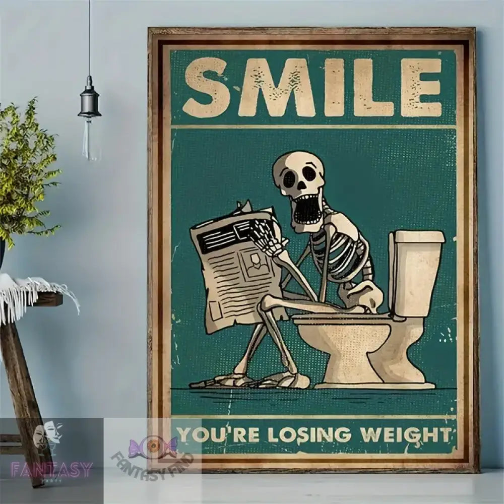 1Pc Canvas Poster Modern Art - Skull With Newspaper Inspirational Toilet