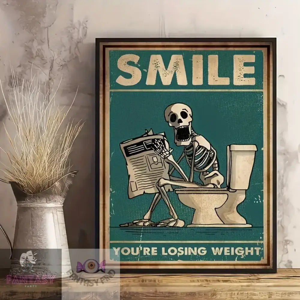 1Pc Canvas Poster Modern Art - Skull With Newspaper Inspirational Toilet