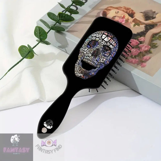 1Pc Gothic Skull Printed Hair Comb - Black