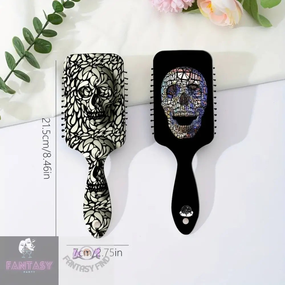 1Pc Gothic Skull Printed Hair Comb - White & Black