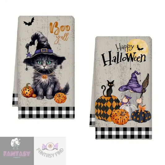 2-Piece Halloween & Cats Kitchen Towels