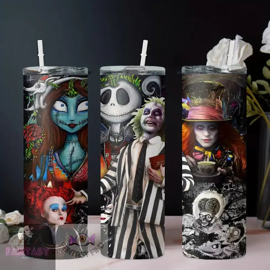 20Oz Halloween Disney Tumbler With Tim Burton’s Characters Straw