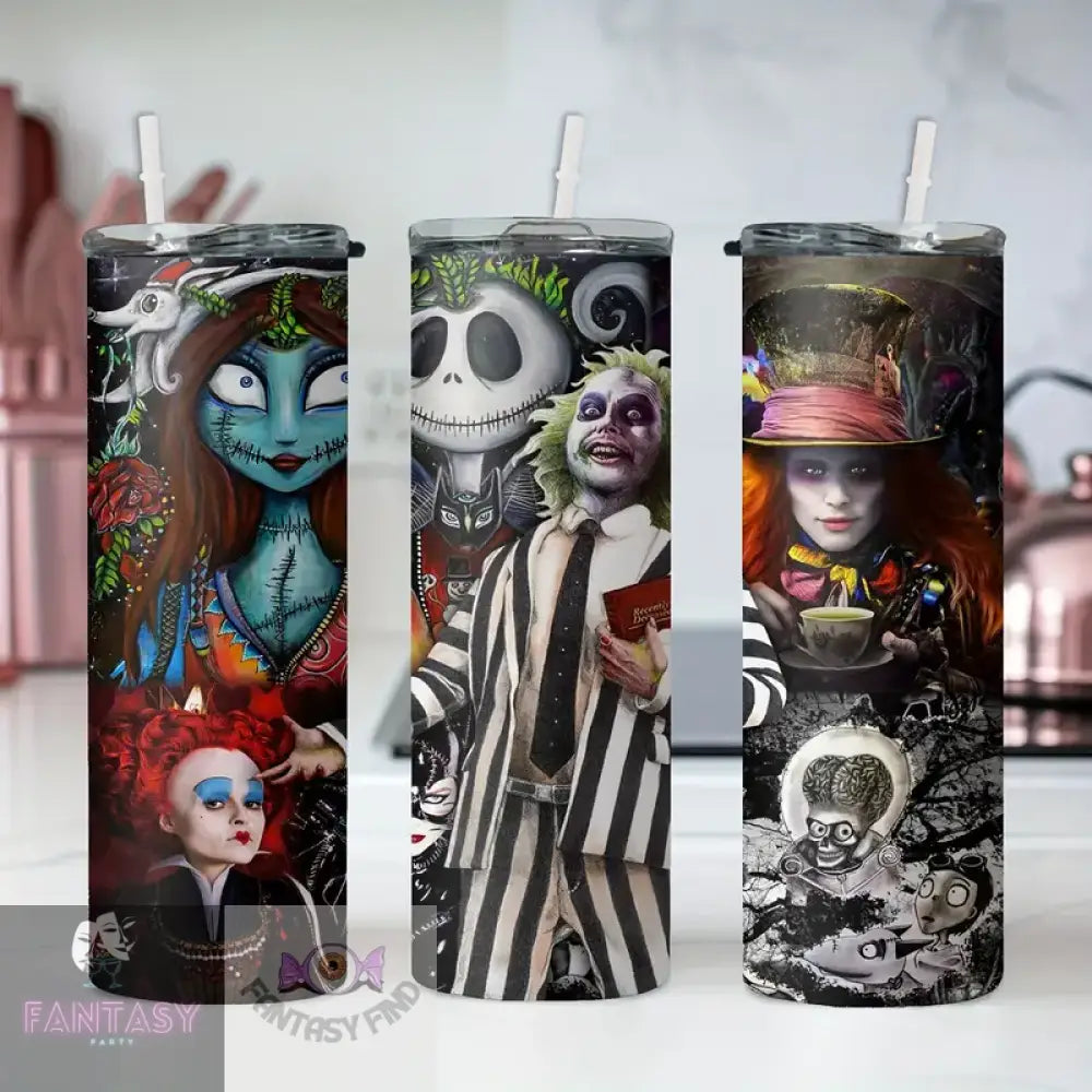 20Oz Halloween Disney Tumbler With Tim Burton’s Characters Straw