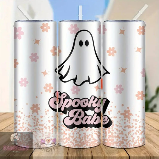 20Oz Spooky Babe Ghost Theme Stainless Steel Tumbler With Lid & Straw
