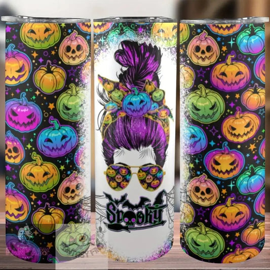 20Oz Spooky Mama Theme Stainless Steel Tumbler With Lid & Straw