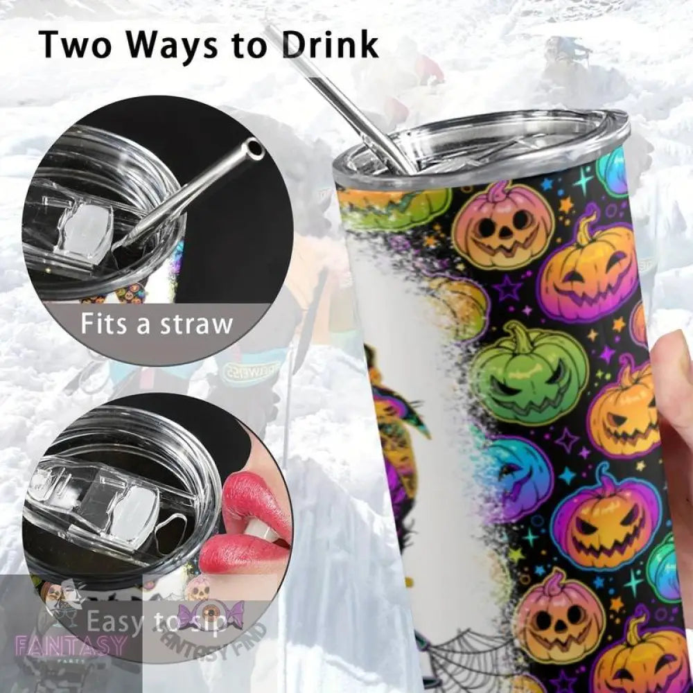 20Oz Spooky Mama Theme Stainless Steel Tumbler With Lid & Straw