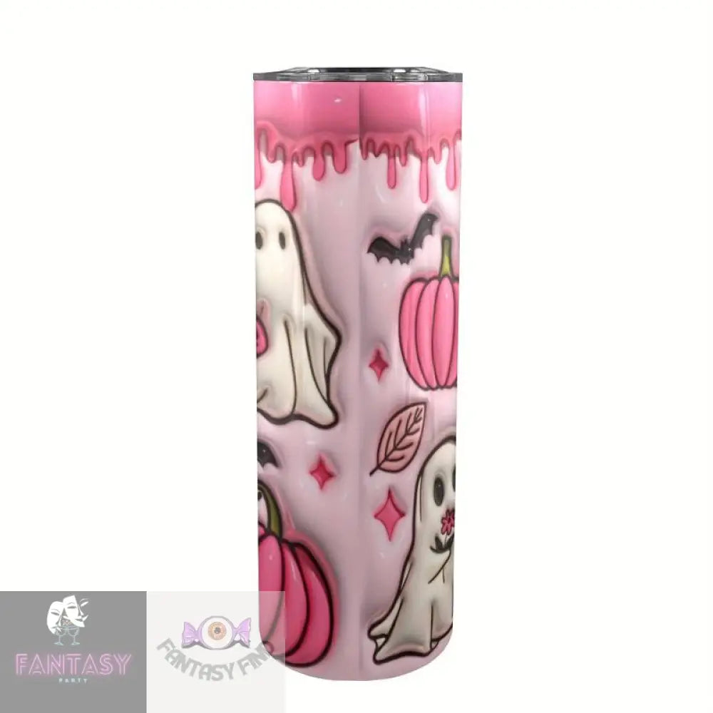 20Oz Spooky Pink Ghost Theme Stainless Steel Tumbler With Lid & Straw