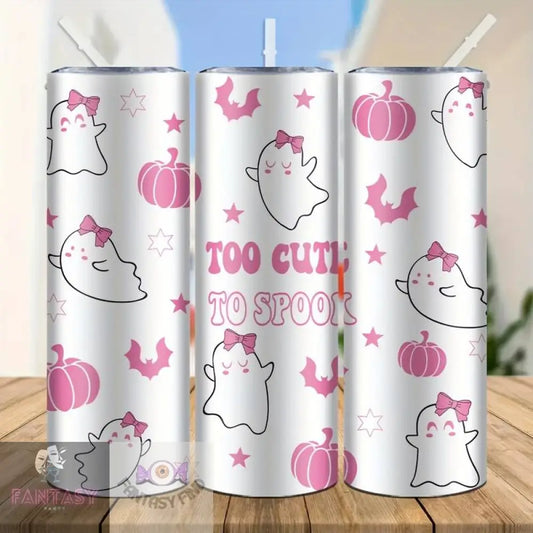 20Oz Spooky ’Too Cute To Spook’ Pumpkins Theme Stainless Steel Tumbler With Lid & Straw