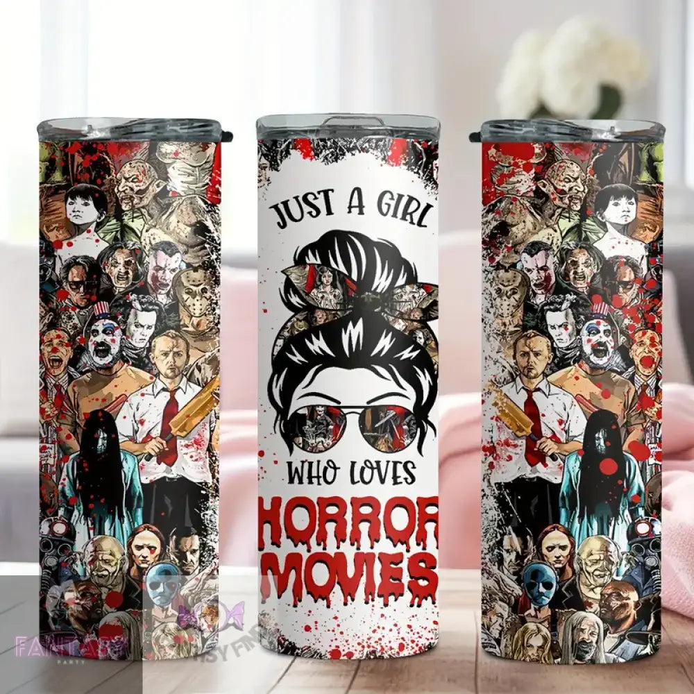 20Oz Stainless Steel Insulated Tumbler With Straw - Horror Movie Characters & ’Just A Girl Who