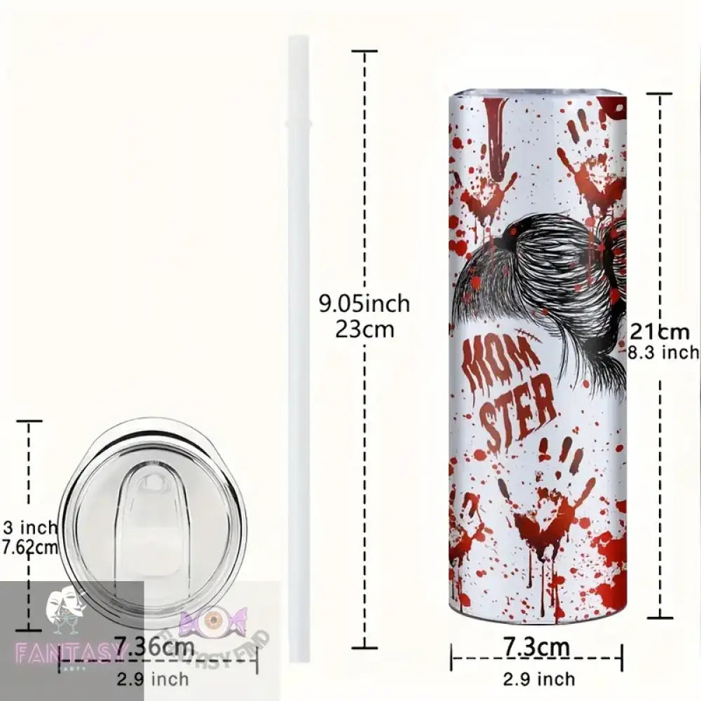 20Oz Stainless Steel Tumbler With Momster Halloween Blood Splatter Design