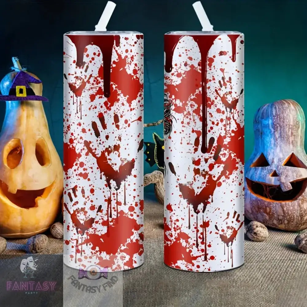 20Oz Stainless Steel Tumbler With Momster Halloween Blood Splatter Design