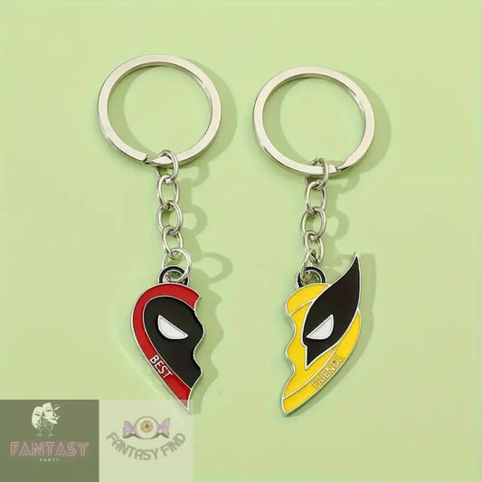 2Pcs Superhero Best Friends Split Heart Keychain