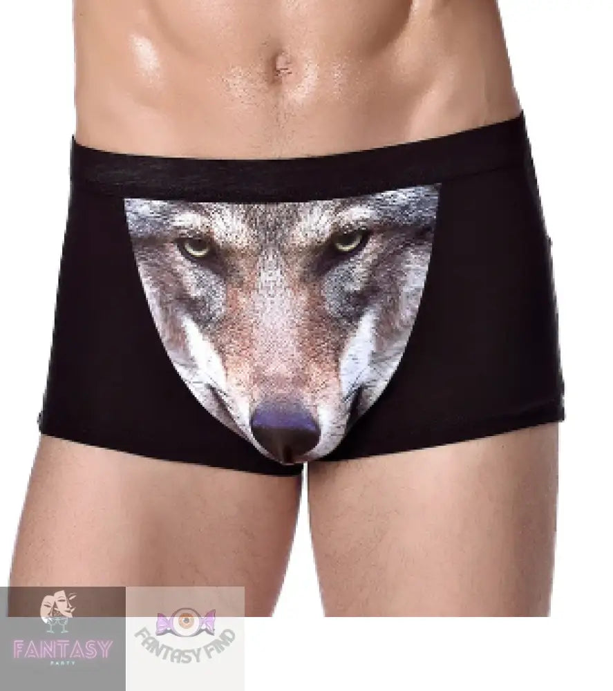 3D Wolf Boxer Shorts- Size Choices Large / Black