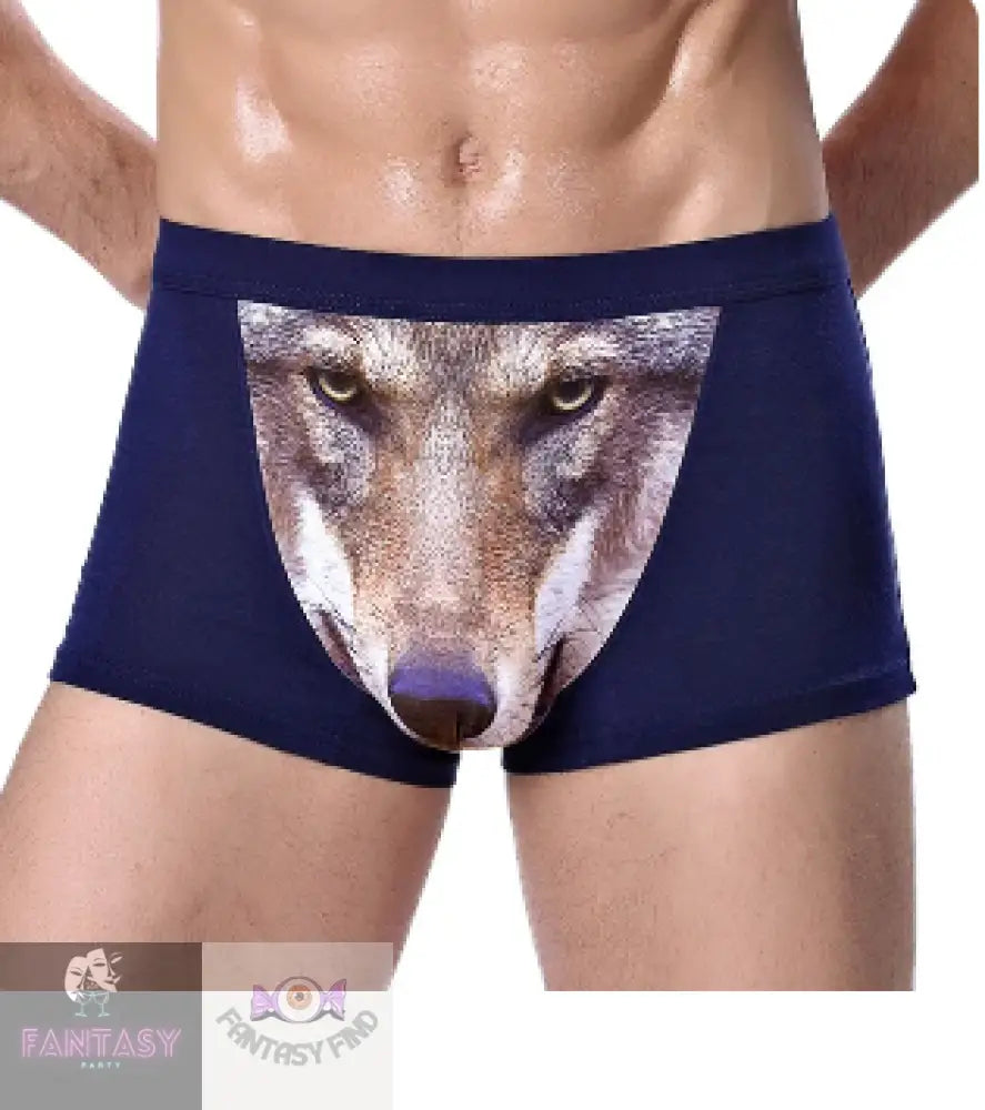 3D Wolf Boxer Shorts- Size Choices Large / Blue