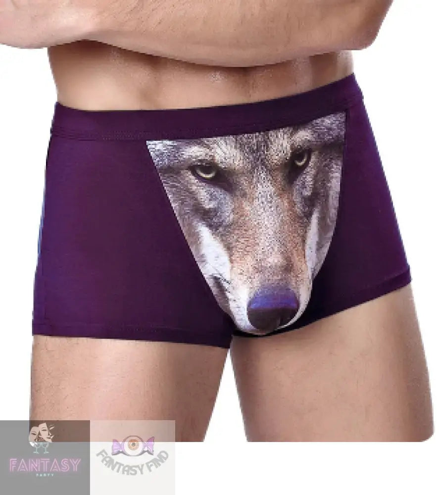 3D Wolf Boxer Shorts- Size Choices Large / Dark Purple