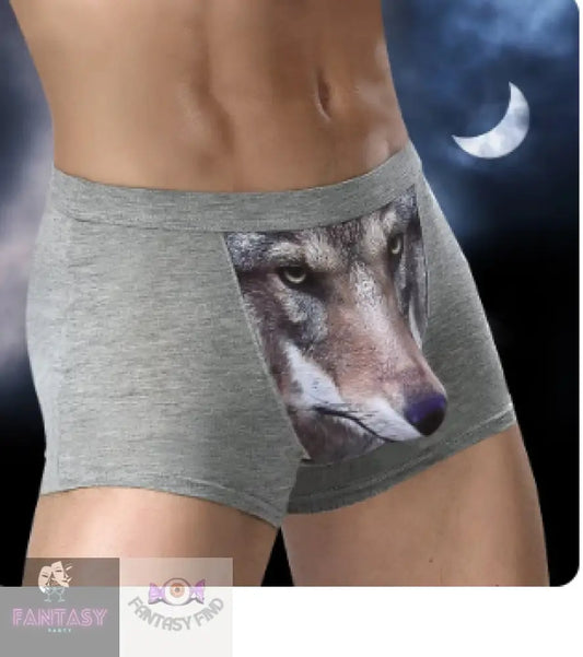 3D Wolf Boxer Shorts- Size Choices Large / Grey