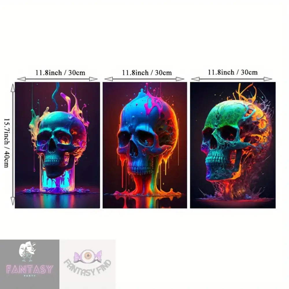 3Pcs Art Neon Skull Color Canvas - 30*40Cm/11.8*15.7Inch