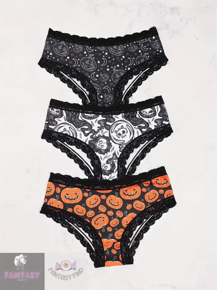 3Pcs Contrast Lace Hipster Panties - Mixed Colour 2