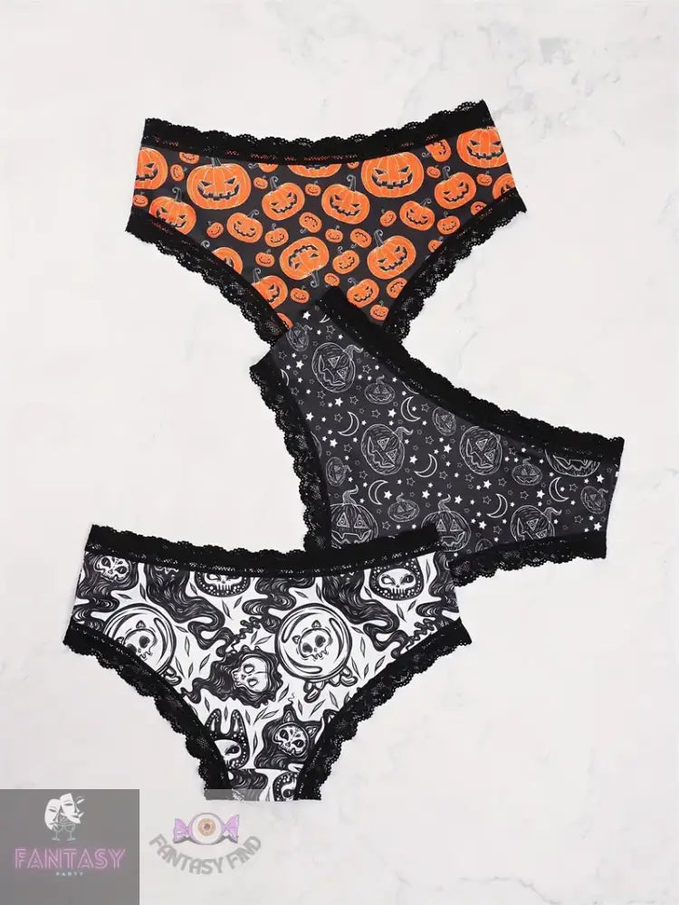 3Pcs Contrast Lace Hipster Panties - Mixed Colour 2