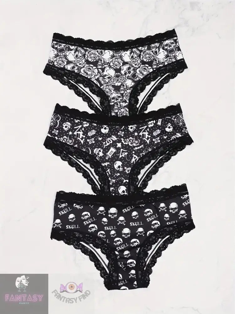 3Pcs Contrast Lace Hipster Panties - Mixed Colour 5