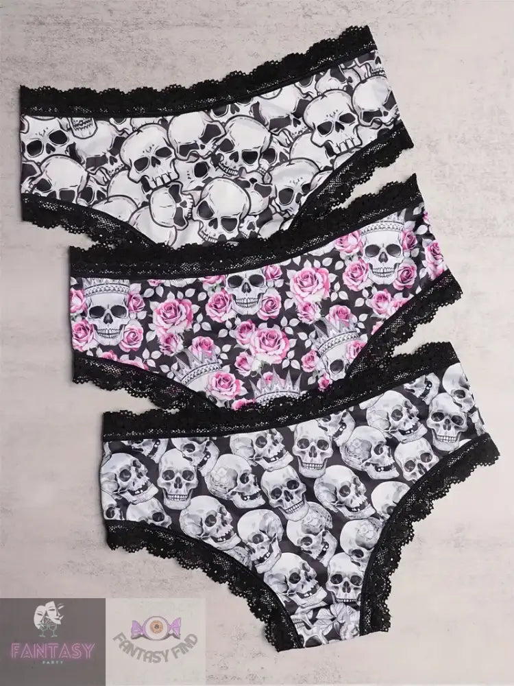 3Pcs Contrast Lace Hipster Panties - Mixed Colour