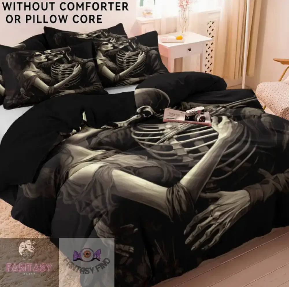 3Pcs Polyester Skull And Beauty Print Duvet Cover Set - Sizes