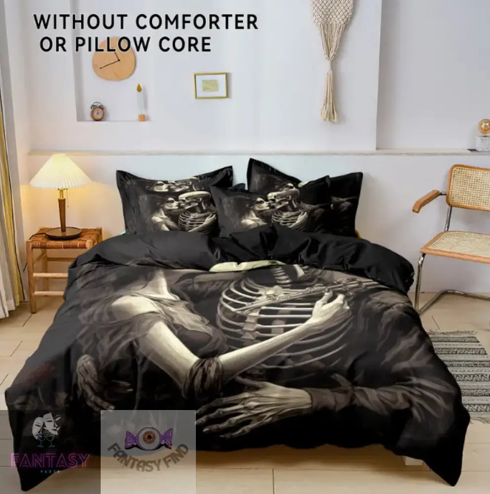 3Pcs Polyester Skull And Beauty Print Duvet Cover Set - Sizes