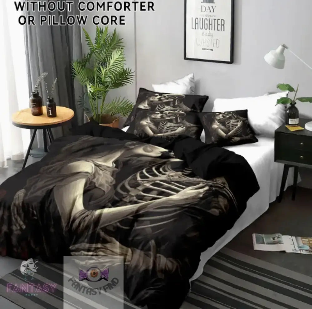 3Pcs Polyester Skull And Beauty Print Duvet Cover Set - Sizes