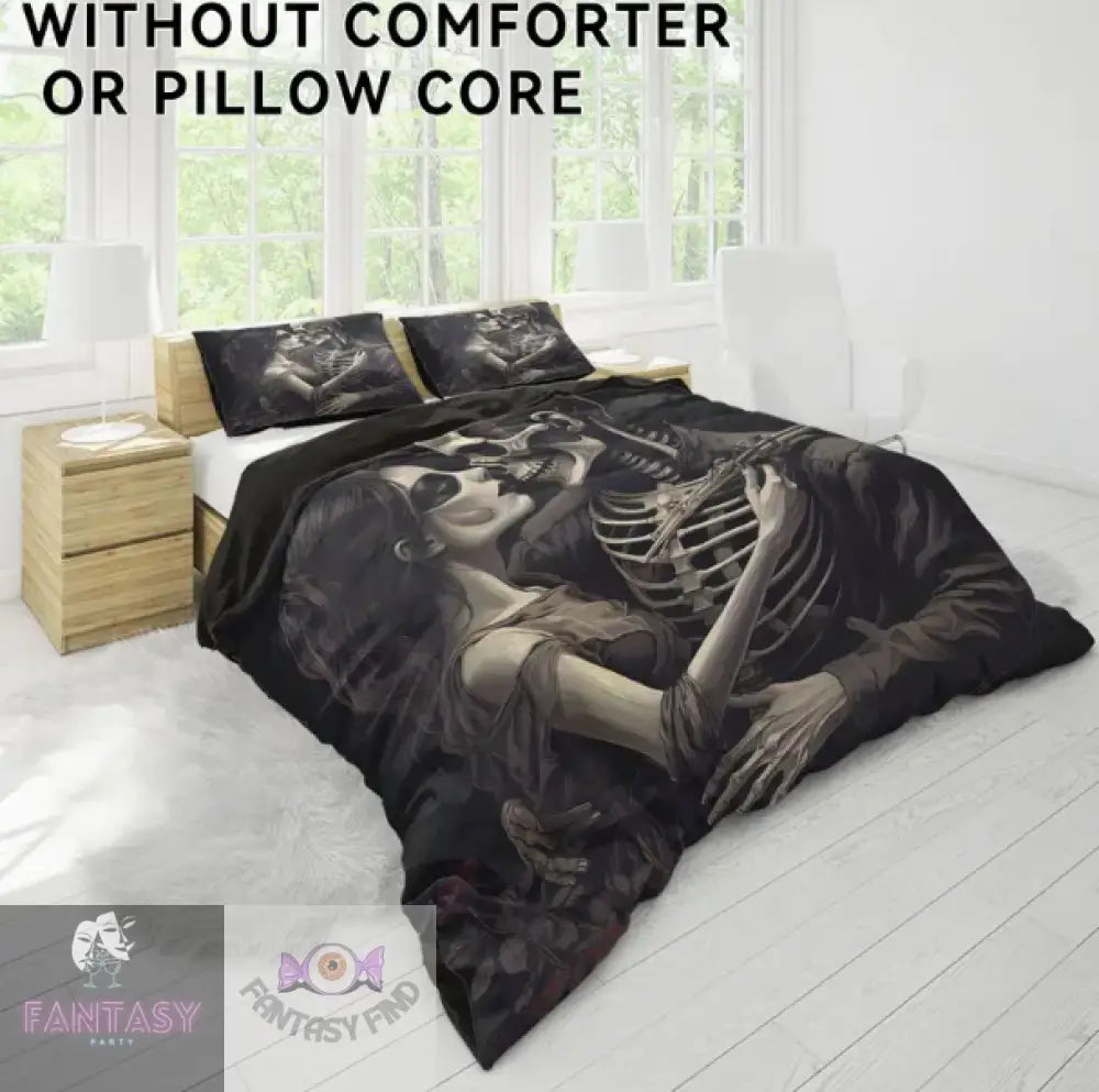 3Pcs Polyester Skull And Beauty Print Duvet Cover Set - Sizes