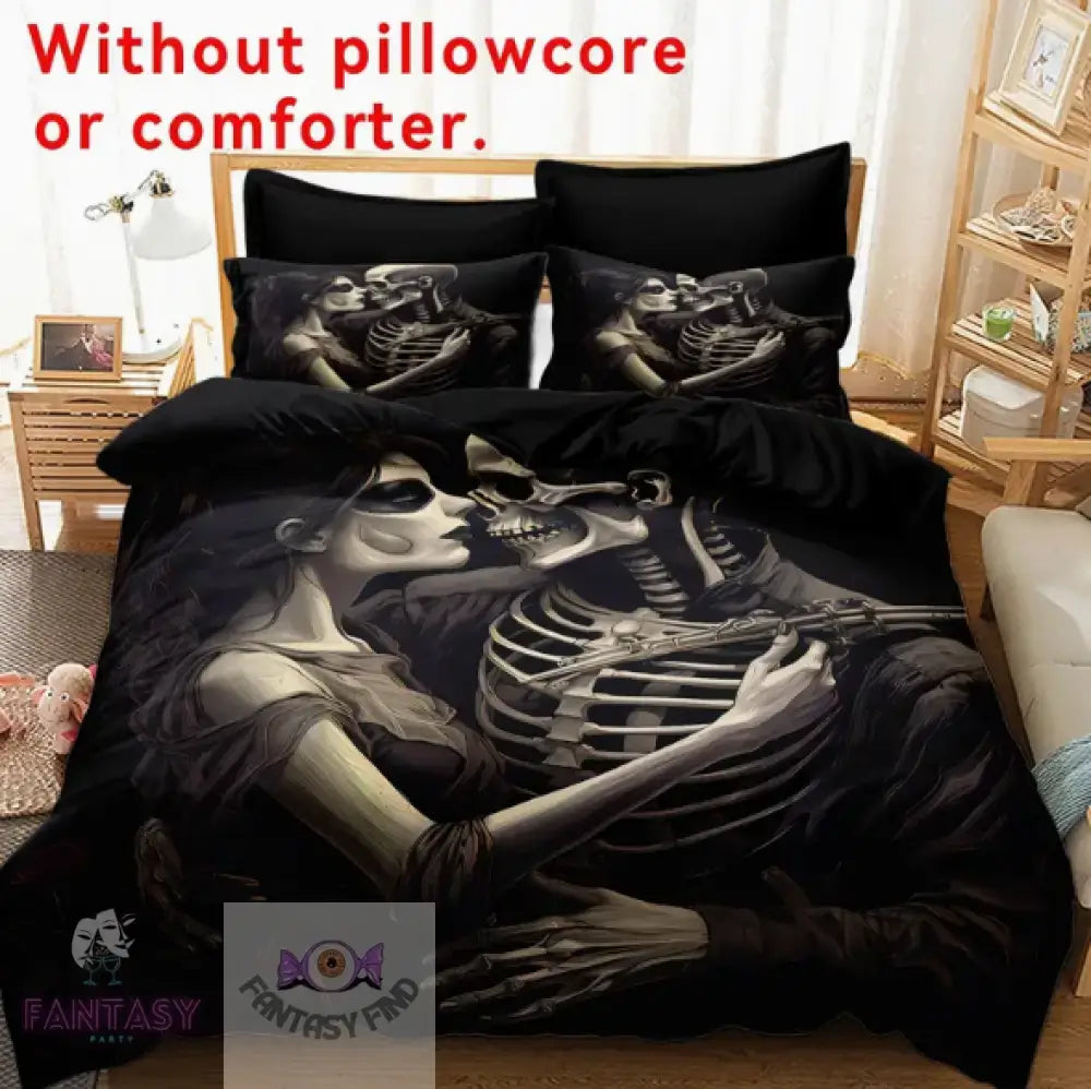 3Pcs Polyester Skull And Beauty Print Duvet Cover Set - Sizes