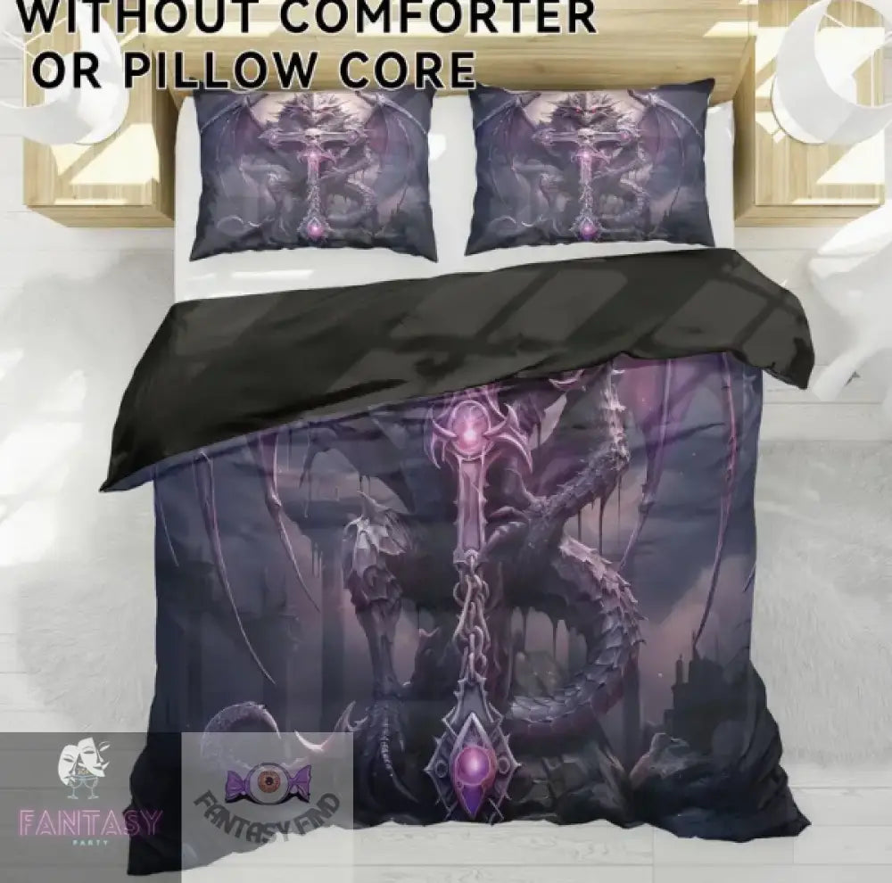 3Pcs Polyester Skull & Dragon Print Bedding Duvet Cover Set - Sizes