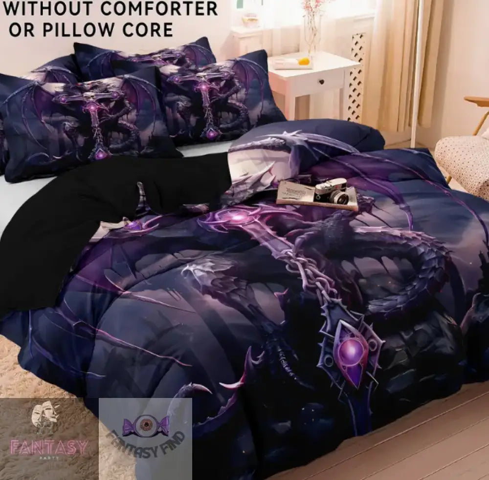 3Pcs Polyester Skull & Dragon Print Bedding Duvet Cover Set - Sizes