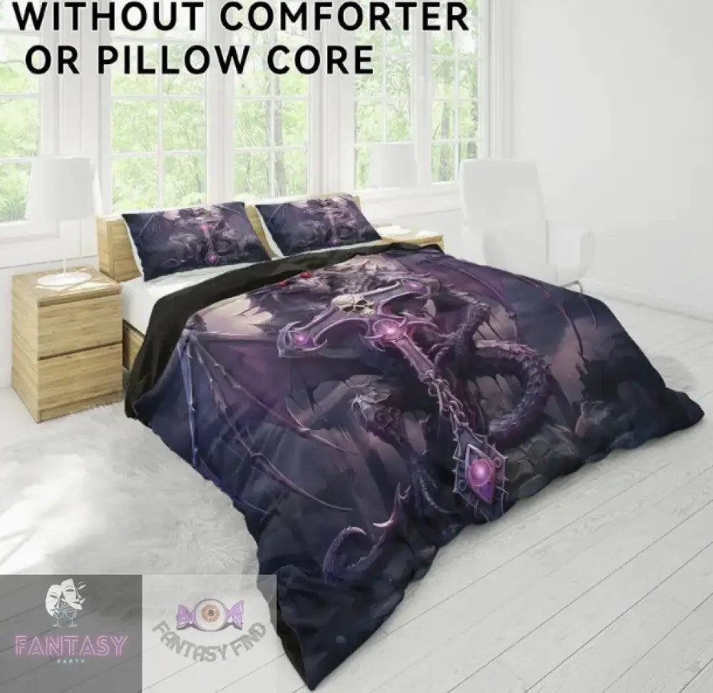 3Pcs Polyester Skull & Dragon Print Bedding Duvet Cover Set - Sizes