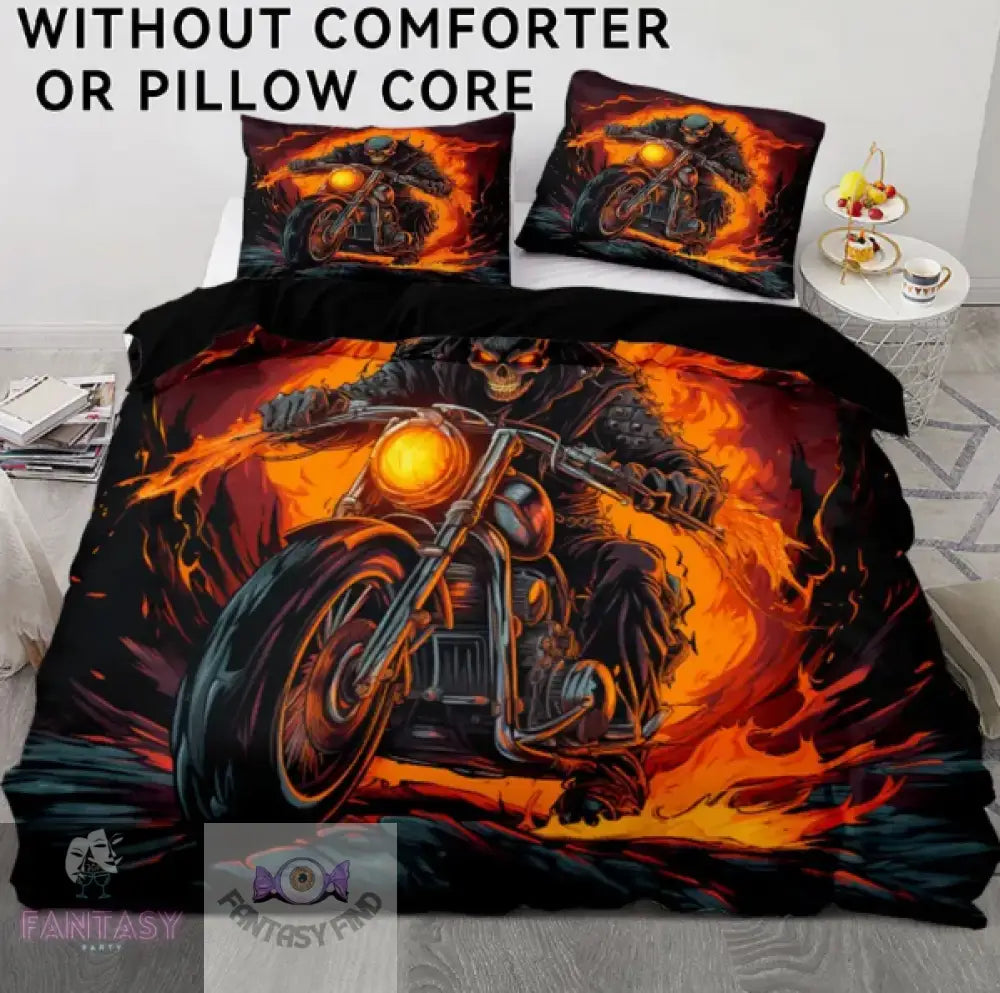 3Pcs Polyester Skull Knight Print Bedding Duvet Cover Set - Sizes