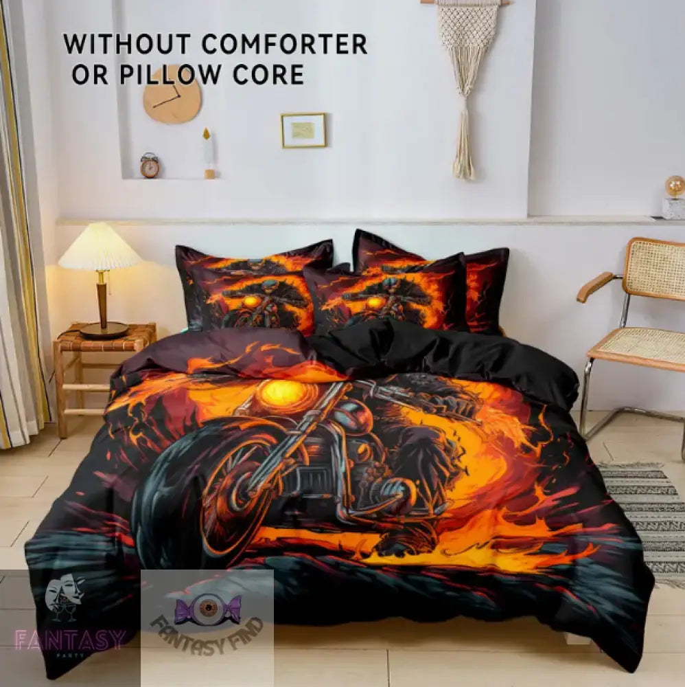 3Pcs Polyester Skull Knight Print Bedding Duvet Cover Set - Sizes