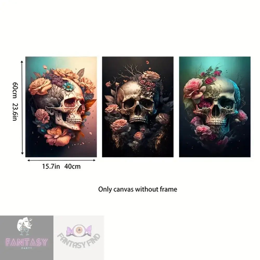 3Pcs/Set Unframed Canvas - Flower Skull 39.88*59.94Cm