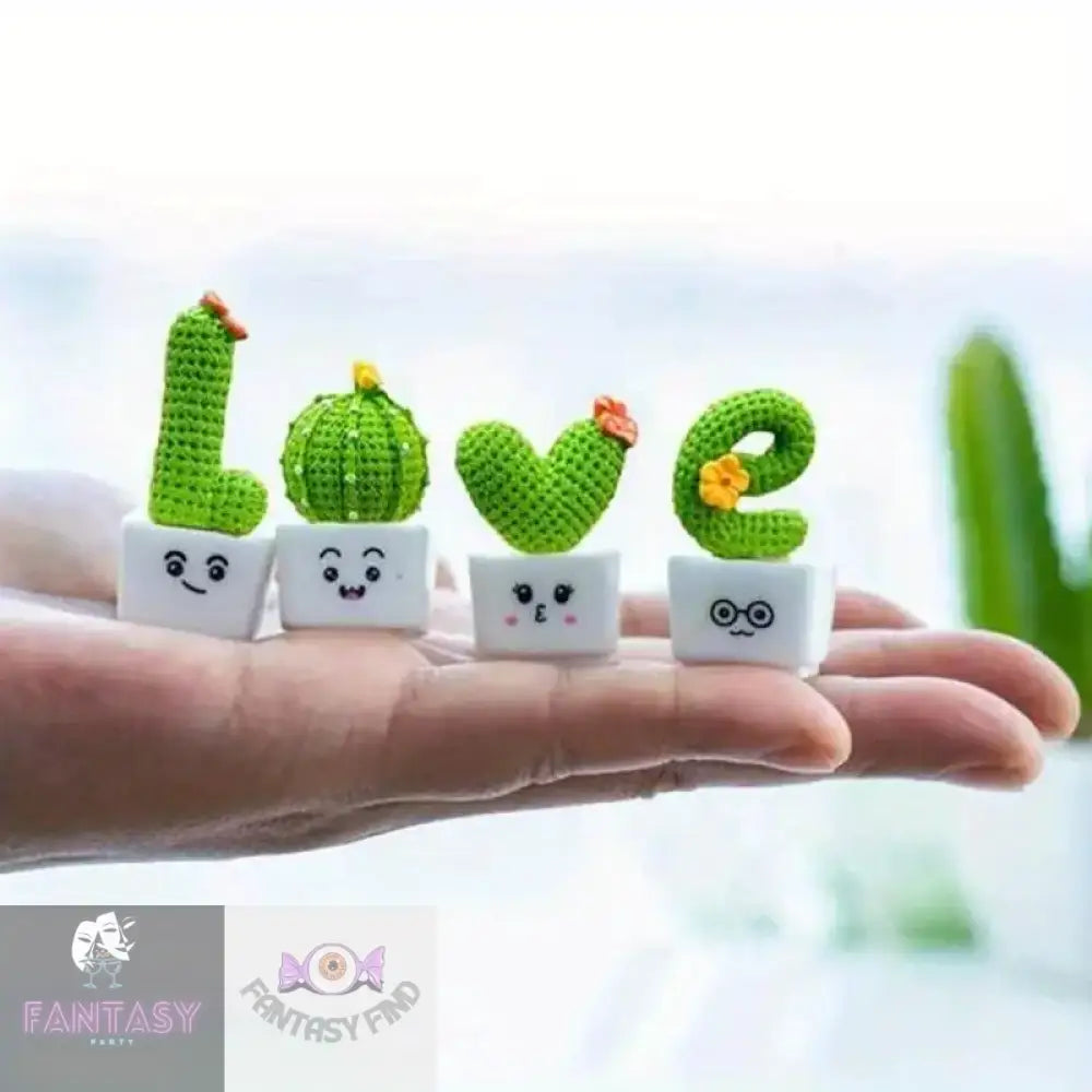 4Pcs/Set Miniature Resin Cactus Love Letter