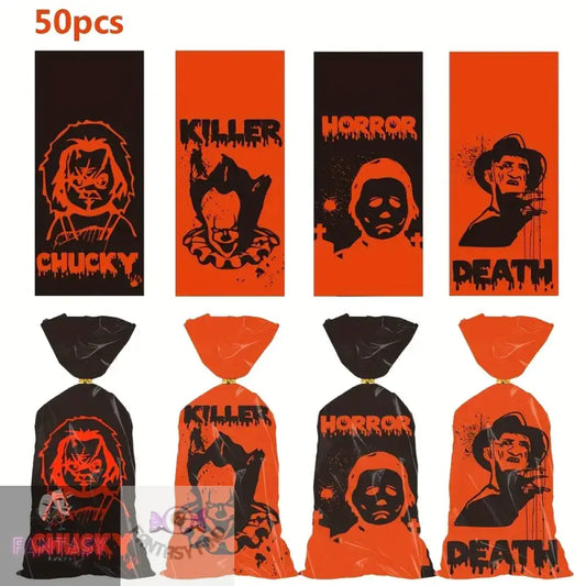 50 Pieces Of Halloween Themed Plastic Snack Bags - Random Design