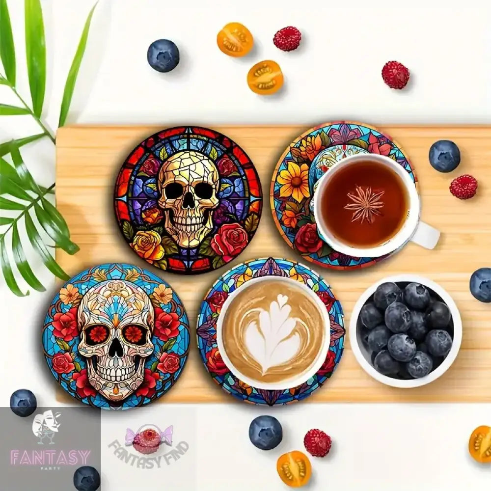 6-Piece Set Decorative Skull Flower Coasters