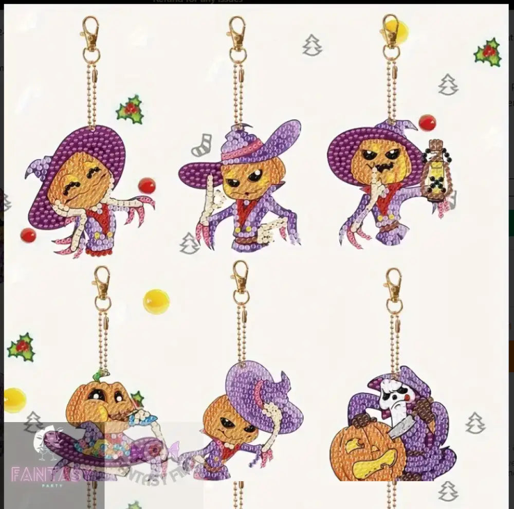 6Pcs Halloween Diamond Painting Keychain Kit