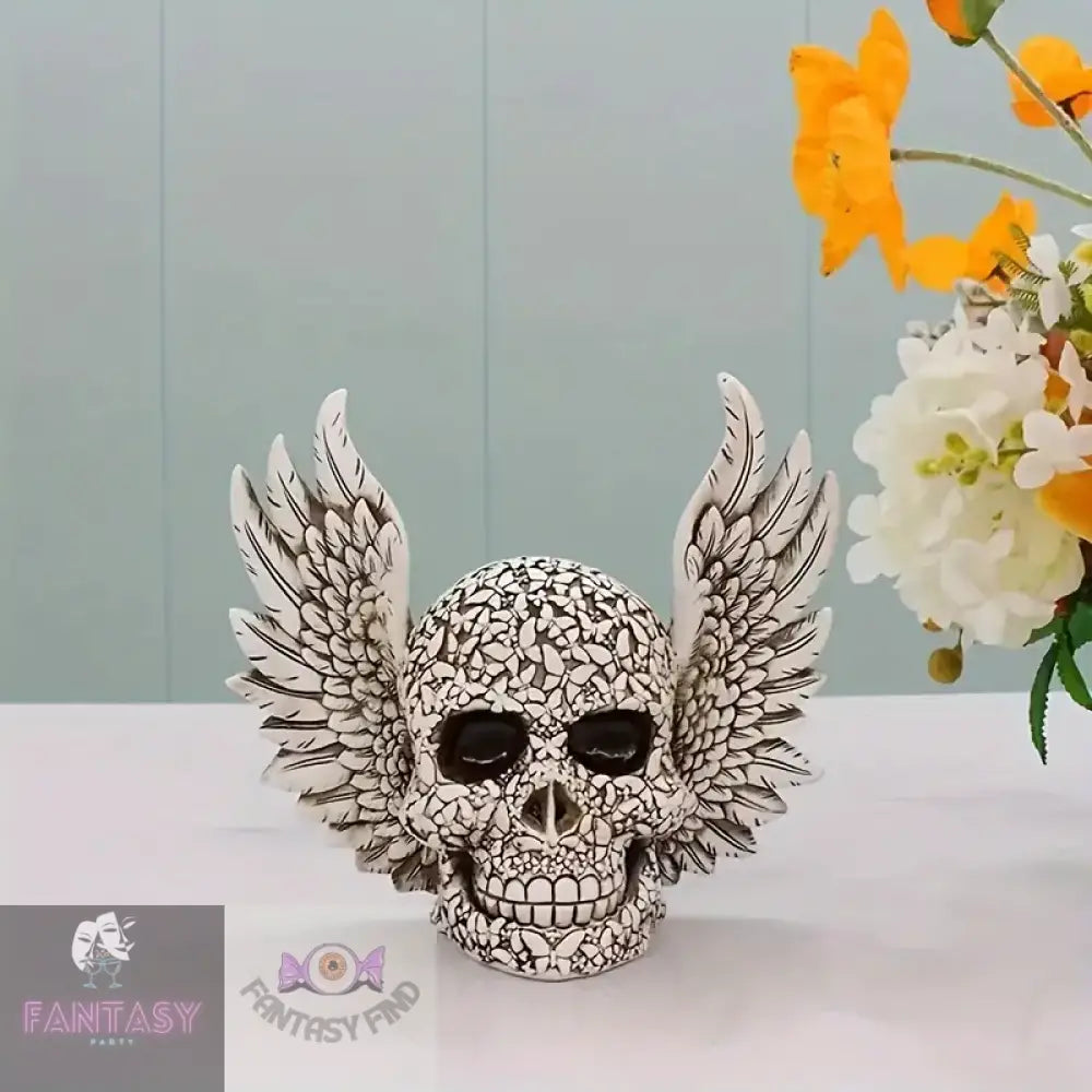 A Winged Skull Decorative Ornament - White