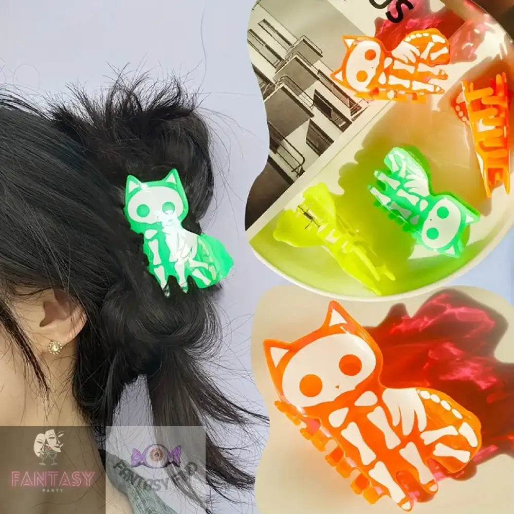 Acrylic Skeleton Cat Hair Clips - Choice Of Colour