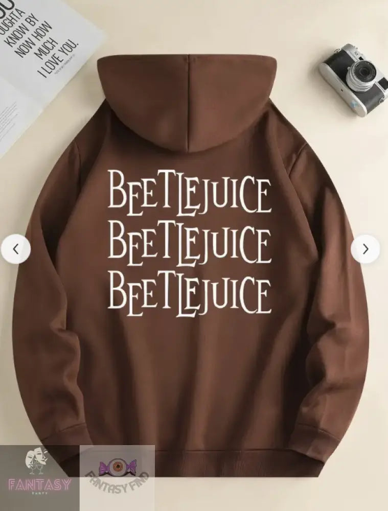 Beetlejuice Print Hoodie - Sizes -Coffee