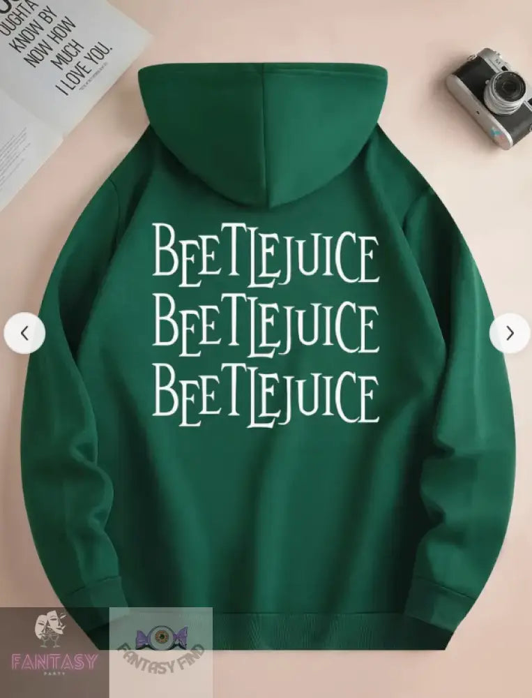 Beetlejuice Print Hoodie - Sizes Dark Green