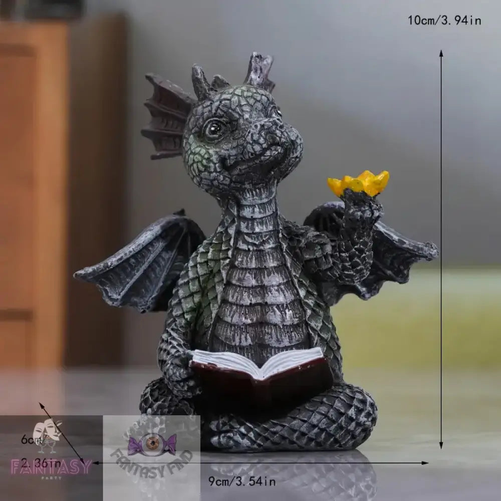 Black - Dragon Reading A Book Ornament